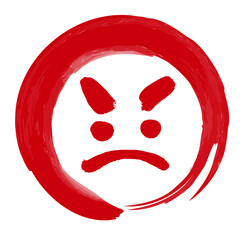 筆書きの丸に入った顔の表情の絵文字マーク（怒る）