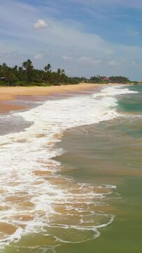Aerial drone of Beautiful sea landscape beach with turquoise water. Lankavatara, Sri Lanka.