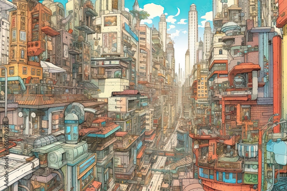 Poster cityscape delight: exploring intricate architecture in a futuristic metropolis, generative ai