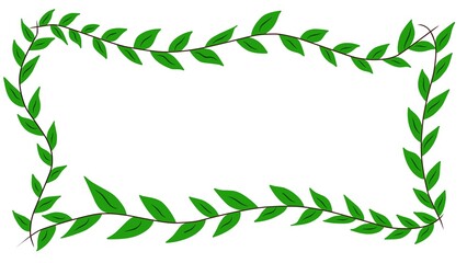 Illustration of a series of green leaves, hand drawn leaf border decoration