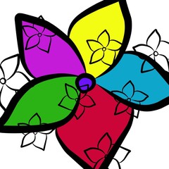 Flowers of rainbow colors lineart illustration. Hand drawn isolated lineart illustration for prints, design, cards