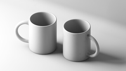 White cup mockup on a white background,isolated on white background,3d rendering