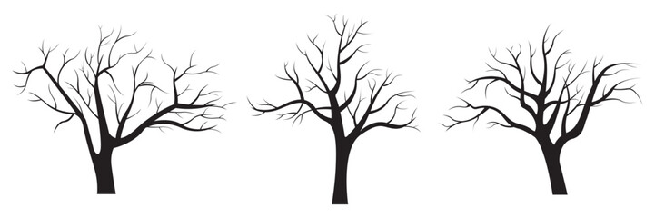Dead tree vector illustration silhouette. Illustration of trees and branches without leaves - obrazy, fototapety, plakaty