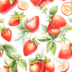 Strawberrys fruit watercolor pattern background Generative AI