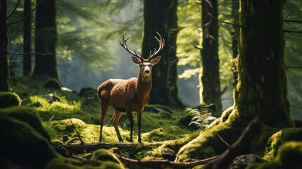 Beautiful male deer in the forest