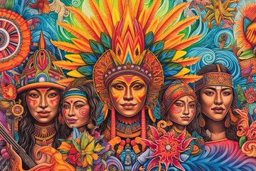 Vibrant Chicano Drawings: A Colorful Mural Celebrating Culture, History & Influential Figures, generative AI