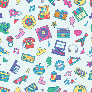 Techno And Culture Of Nineties Seamless Patterns