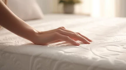 Foto op Aluminium Woman hand touching soft light mattress © SaraY Studio 