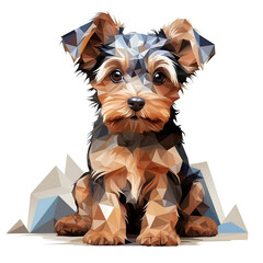 Cute baby yorkshire terrier puppy isolated on white background, polygon style, minimal. Digital illustration generative AI.