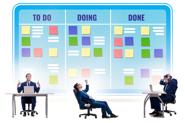 Businessman working on kanban board with tasks