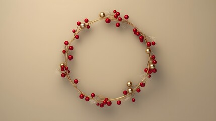 Obraz premium minimalist christmas wreath made of red berries isolated on white background