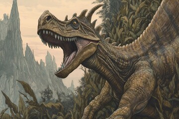 Roaming Majesties: Capturing the Awe of Ancient Dinosaurs in a Prehistoric Landscape, generative AI
