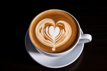 hot coffee cup latte with heart shaped latte art milk foam 