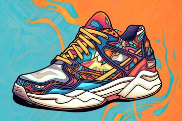 Trendy Sneaker Drawing Collection: Bold Patterns, Vibrant Colors, and Futuristic Elements Inspired by Street Fashion, generative AI