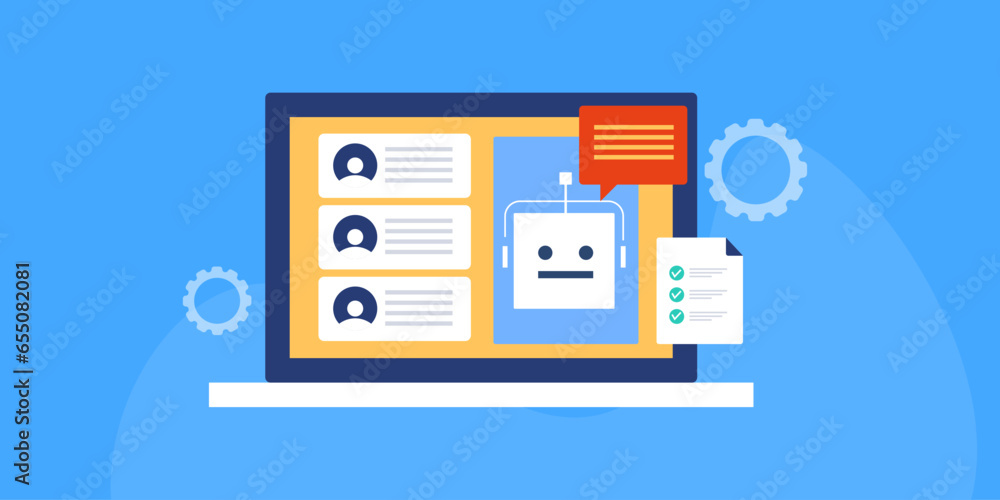 Poster customer support service automation, chatbot query management communication ai technology, vector il