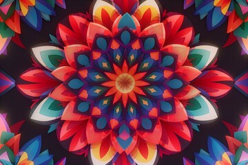 Fototapeta na wymiar a kaleidoscope-like vector image with geometric flowers and symmetry.