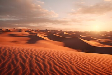 Fototapeta na wymiar A breathtaking desert dune at sunset, casting long, dramatic shadows.