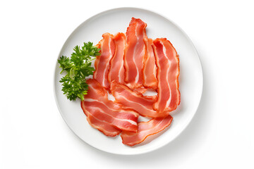slices of bacon on a plate isolated on white