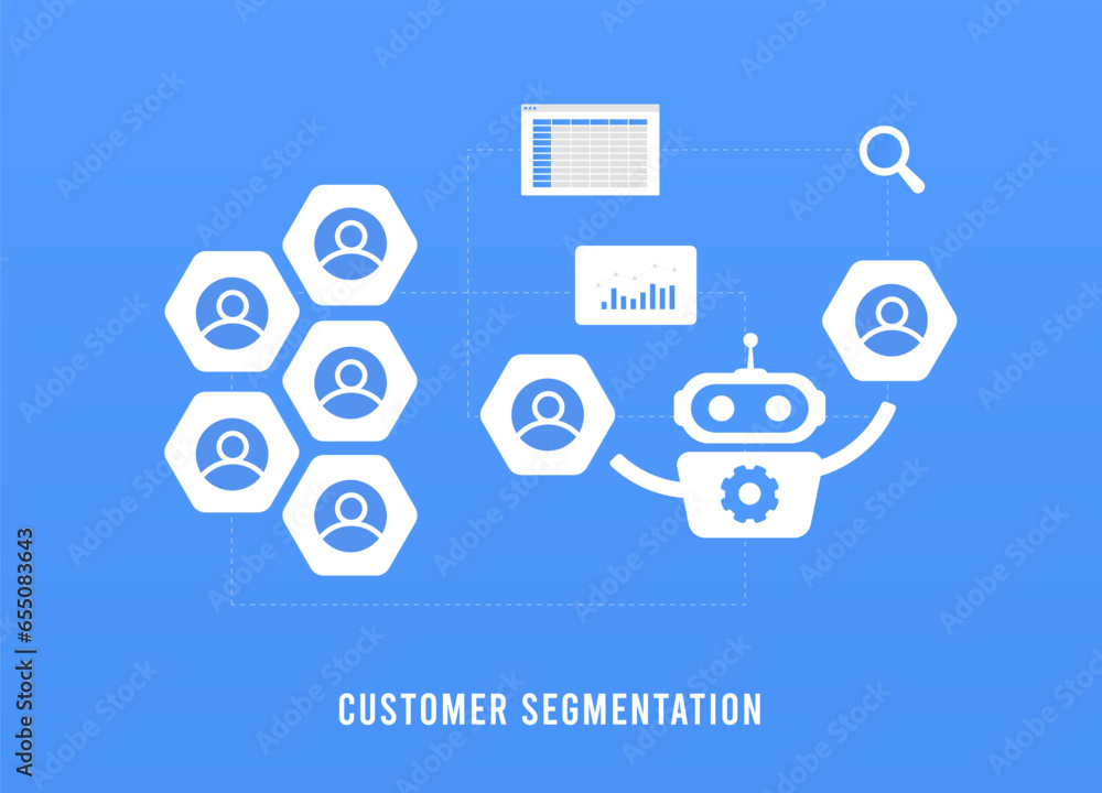 Poster customer segmentation sorts customers into groups for better digital marketing. ai market segmentati