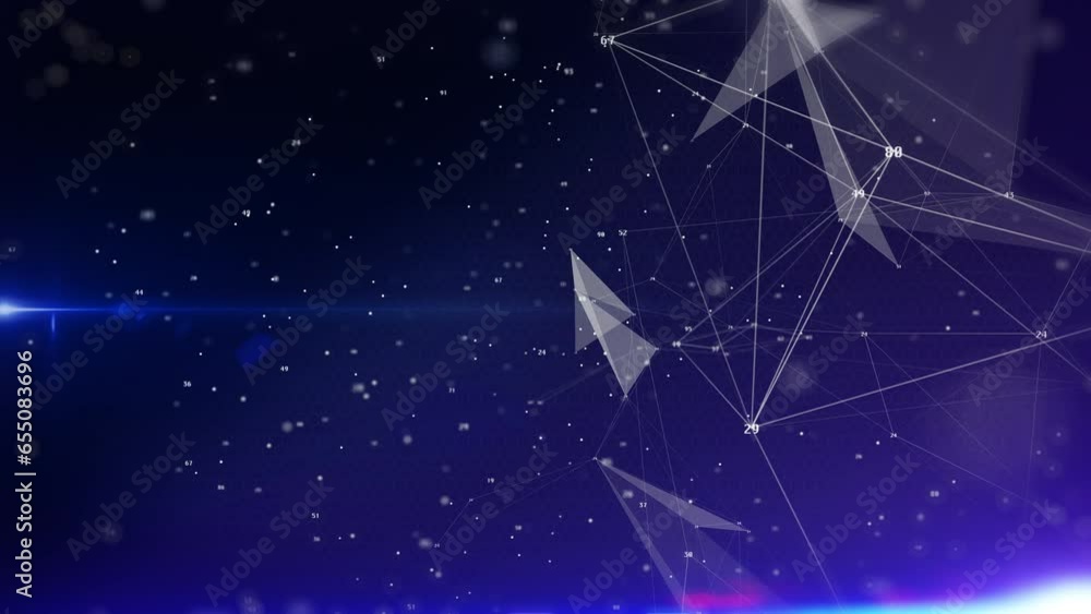 Poster Light Blue Abstract Technology Digital Polygon 
Geometric Shape Communication Network Structure Concept. Data Line Connection With Number Flowing 4K Motion Loop Background.