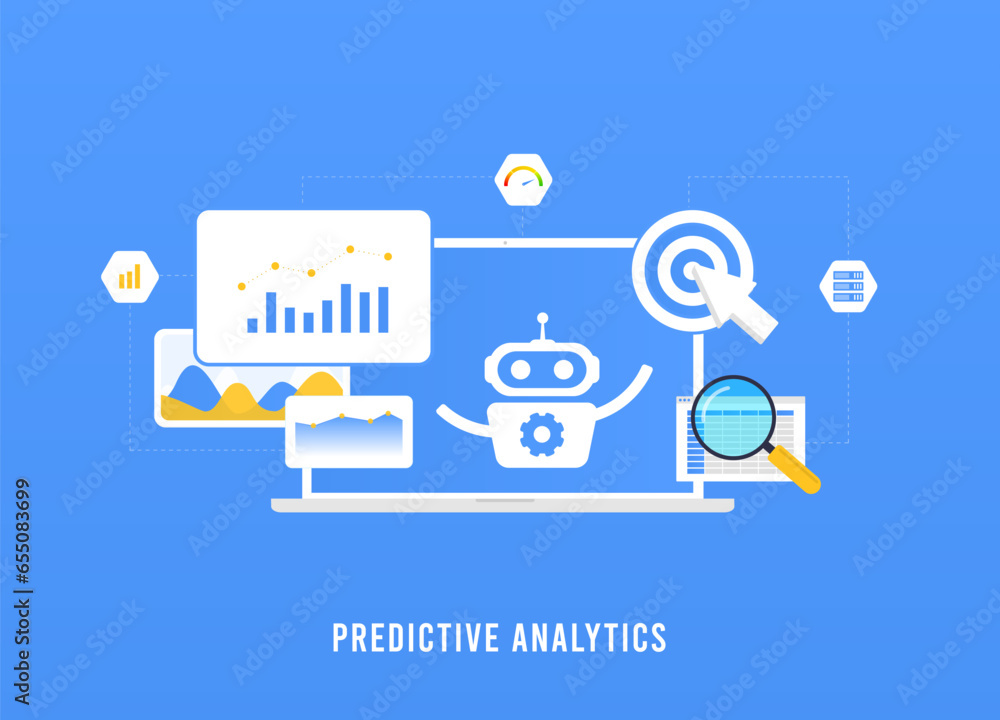 Poster marketing predictive analytics concept. ml forecasts customer behavior for proactive strategy optimi