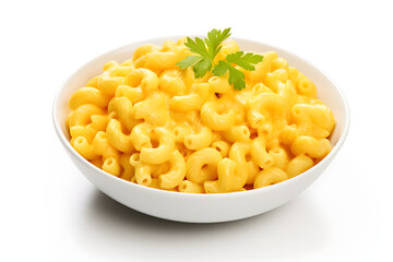 bowl of macaroni cheese isolated on white