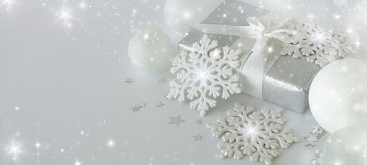 Christmas background template with copy space in white colors banner.Beautiful Xmas greeting...