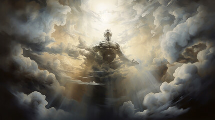 Obraz premium THE SOUL OF MAN ASCENDS TO THE KINGDOM OF HEAVEN. AI generated