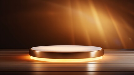 Photo of a modern round product advertising podium with a mesmerising glow emanating from it created with Generative AI technology