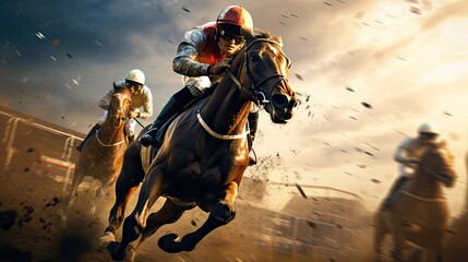 Naklejka premium horse race action Motion blur effect