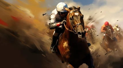 Muurstickers horse race action Motion blur effect © somchai20162516