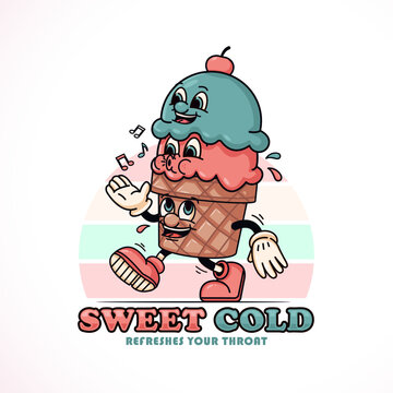 Happy ice cream walking. Suitable for logos, mascots, t-shirts, stickers and posters