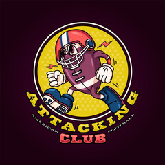 American foodball, running ball mascot. Suitable for logos, mascots, t-shirts, stickers and posters
