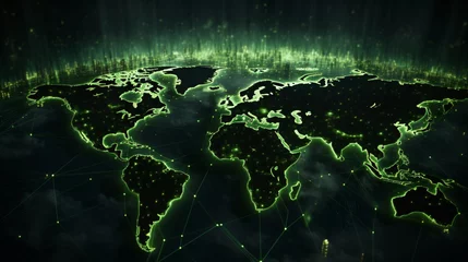 Poster Explore the green world map adorned with a captivating glow of the global network light.  © SITI