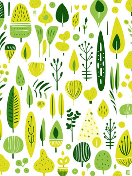 Naklejki Green lines dots shapes floral seamless pattern background. Good for fashion fabrics, children’s clothing, T-shirts, postcards, email header, wallpaper, banner, posters, events, covers, and more.