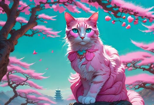 ilustraci&oacute;n gato rosa