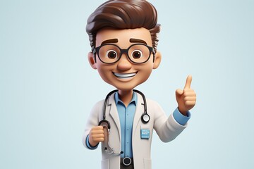 3D icon cartoon of doctor pointing with the index finger