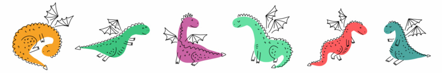 Vector collection of dragons hand-drawn in doodle style	