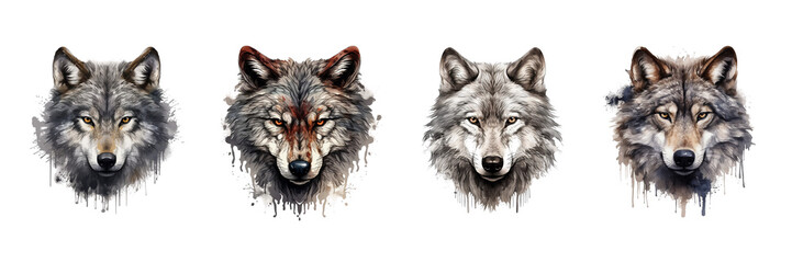 Set of Wolf Head Isolated on transparent or white Background