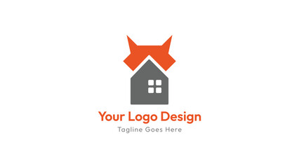 House fox logo concept, Creative real estate branding template, Flat style vector illustration