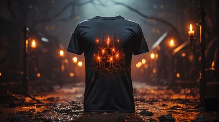 Happy Halloween Celebrations T-shirt Mockup Black t shirt on fire