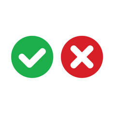 Cross and Check Mark Icons on White Background. Vector