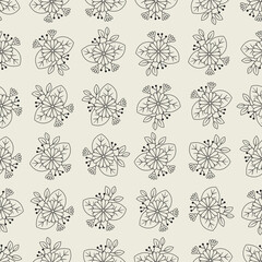 Flower bouquet line art seamless pattern. Suitable for backgrounds, wallpapers, fabrics, textiles, wrapping papers, printed materials, and many more.