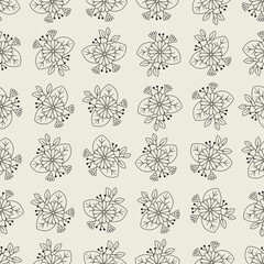 Flower bouquet line art seamless pattern. Suitable for backgrounds, wallpapers, fabrics, textiles, wrapping papers, printed materials, and many more.