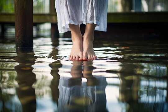 Erfrischende Berührung: Nackte Füße im klaren Wasser