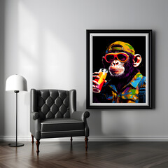 Home mock up pop art painting monkey, wall art, home decor, generative ai, generative, ai