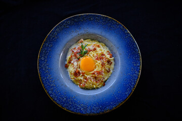 Spaghetti Carbonara Cream Sauce with egg and spaghetti classic Italian pasta
