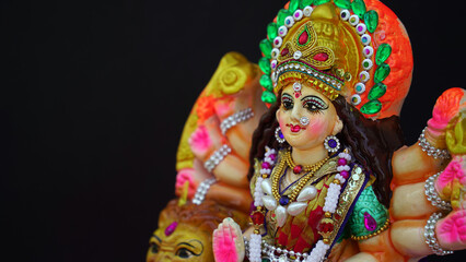 Navaratri Godess Durga idol. Durga Puja is biggest religious festival of Hinduism and is now...