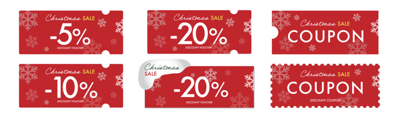 冬のセールに使えるシンプルな赤い雪の結晶のクーポンベクターデザインセット2