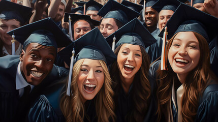 selfie of a celebration Group of high school graduates - obrazy, fototapety, plakaty